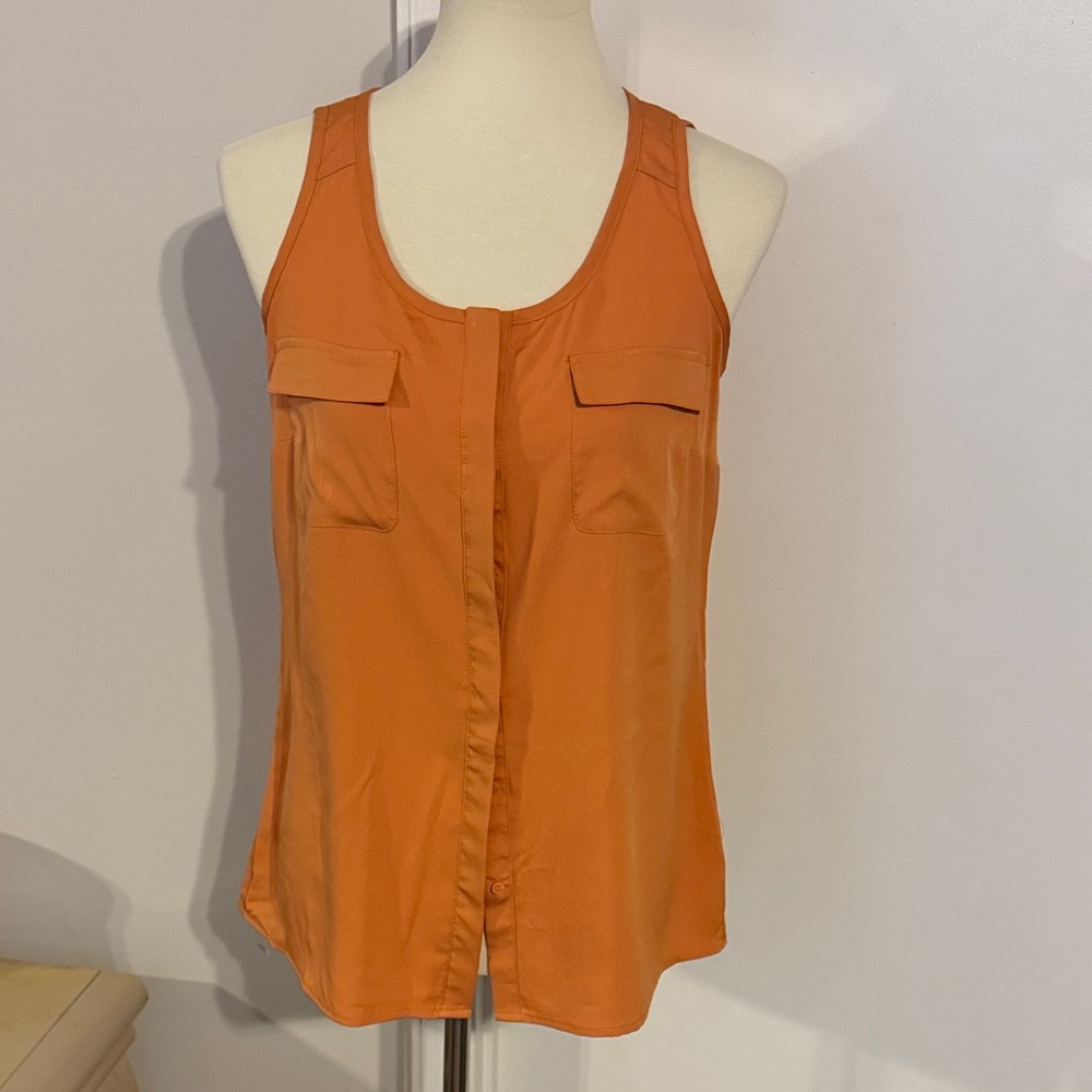 a.n.a Orange Sleeveless Button-Front Shell with Chest Pockets